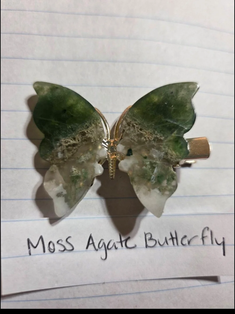 Moss Agate Butterfly Clip-Brooch-Hair Accessory-Decor-Carving